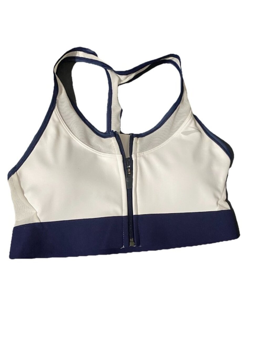 Brooks NWT Size XS Fast Forward Zip White/Navy Sports Bra Power Mesh
